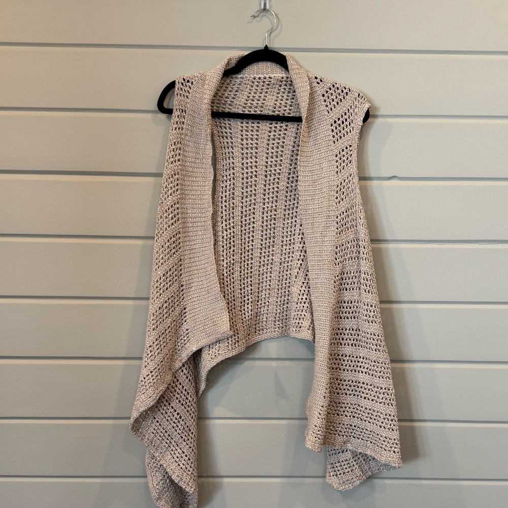 Crocheted Open Front Sleeveless Sweater